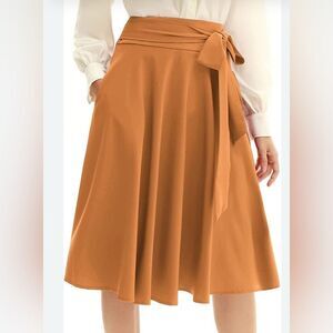Belle Pogue burnt orange high waist vintage inspired midi skirt size medium NWOT